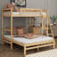 Lit simple superposé au dessus d'un lit double avec bureau et 3 tiroirs de rangement, cadre de lit superposé en bois massif pour enfants, adolescents, adultes