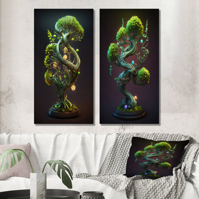 «Neon Bonsai Swirl Tree II», 2 pièces