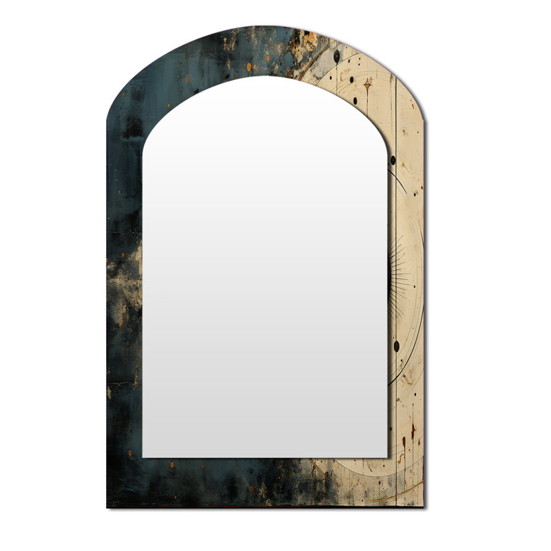 Minimalism Astrology Beige & Black - Astrology Asymmetrical Mirror, Blue Arch Decorative Wall Mirror, Printed Metal Art