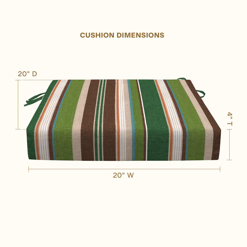 Coussin de siège d'extérieur carré Meridian, Rayures vertes, H 4 po x l 20 po x P 20 po