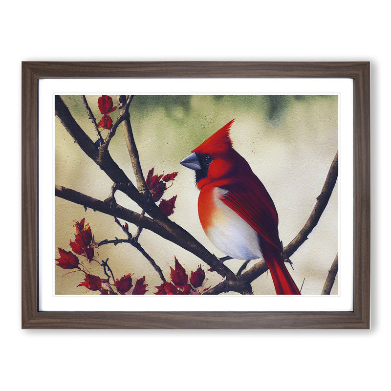 Watercolour Cardinal Bird Vol.5 - Framed Print, Walnut Framed, 25cm H x 34cm W x 2cm D