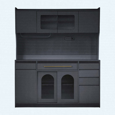 63" Freestanding Buffet With Hutch – Coffee Bar Storage Cabinet With 6 Drawers, 5 Adjustable Shelves, Pegboard, Towel Rack, And Built-In Power Outlet