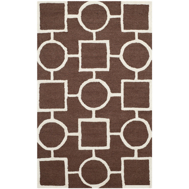 Deedgra Hand Tufted Wool Geometric Rug, Rectangle 3' x 5'