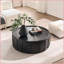 Table basse 35,43 po ronde en fibre de verre noir mat - style salon moderne, sans assemblage, rebord surélevé sécuritaire