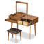 Ensemble coiffeuse 43,3 "en bois avec miroir rabattable et tabouret, coiffeuse avec trois tiroirs et espace de rangement, brun