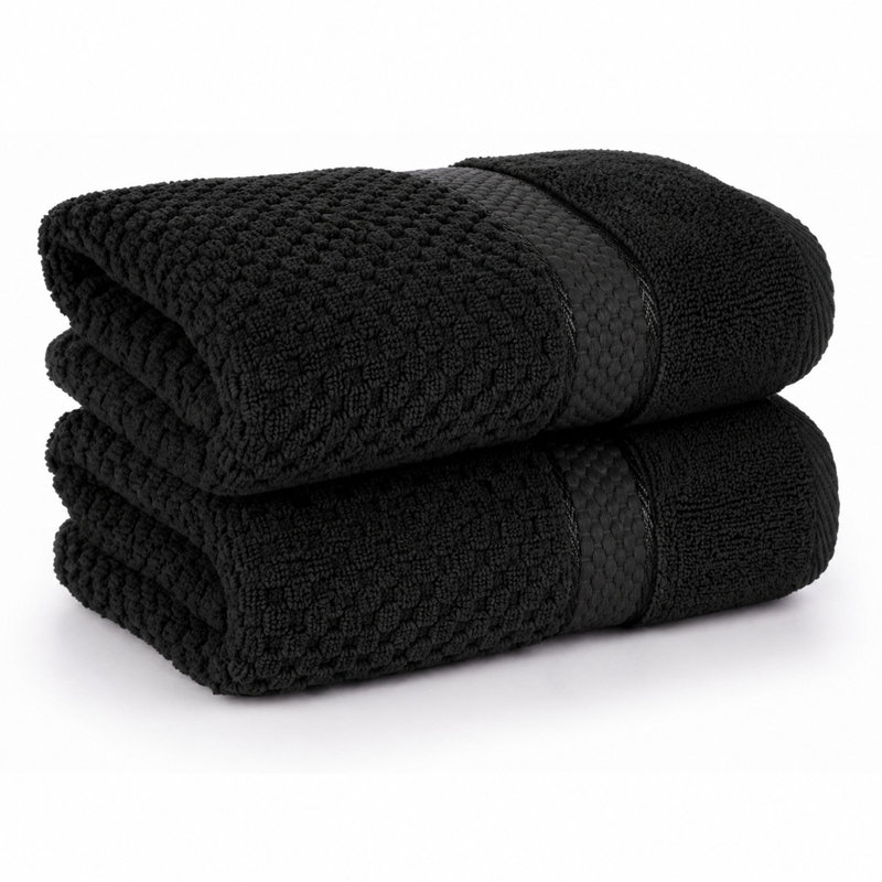 Collection de serviettes texturées 100% coton Mulaayam, Essuie-mains - paquet de 2, Noir, noir, noir, noir