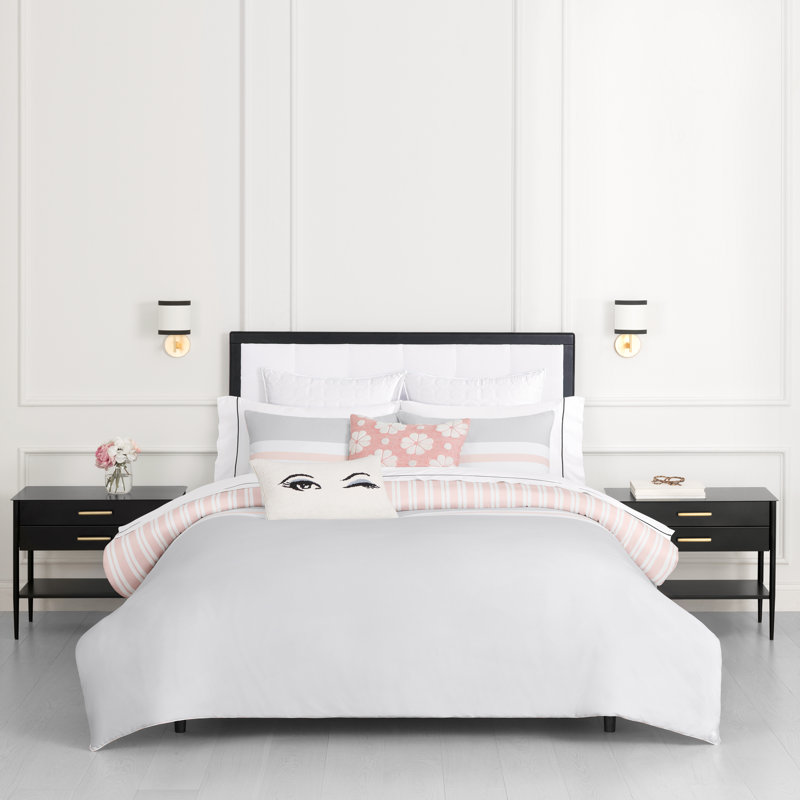 kate spade new york Engineered Stripe 2-Piece Twin Comforter Set, 300 Thread Count and 100% Cotton Reversible Cover, All Season Warmth Bedding, Machine Washable, Pink and Grey 