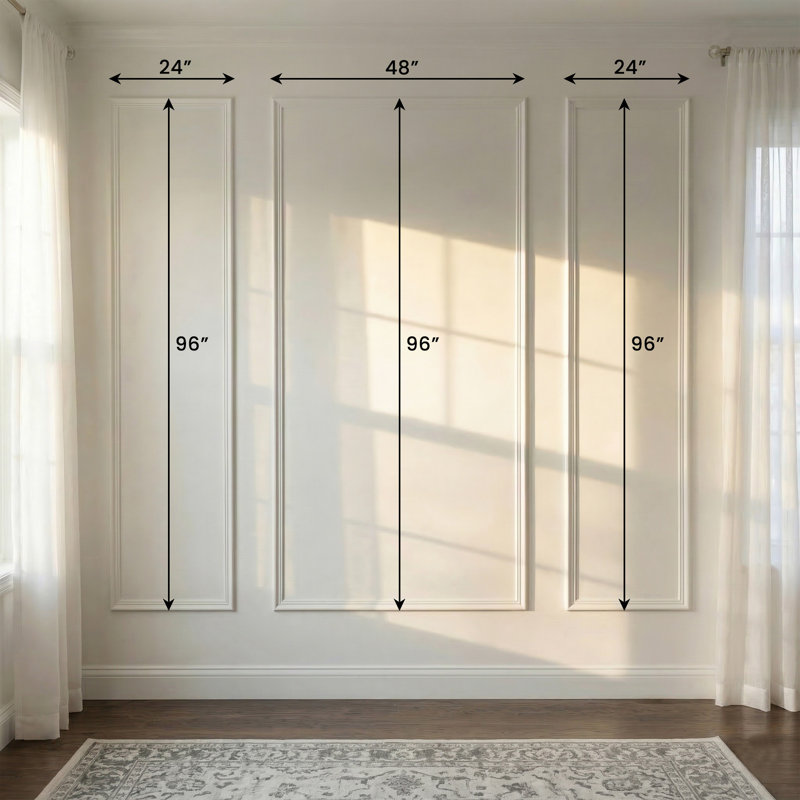 3-Frame Pre-Cut Wainscot Panels, 3D Paintable Moisture-Resistant Wall Moulding Kit, DIY Interior Accent Decor