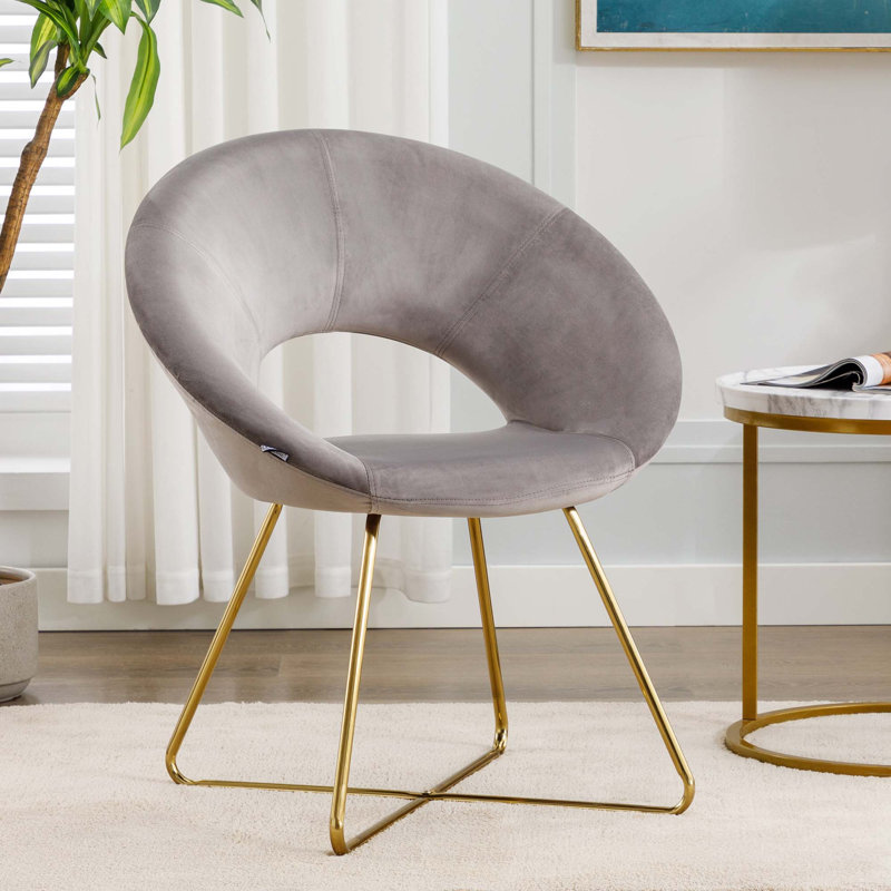 Zed 68cm Wide Velvet Papasan Chair, Grey, Gold