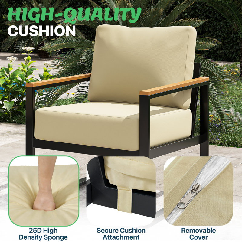 4-Piece Metal Patio Furniture Sofa Set – Outdoor Conversation Seating Group With Removable Cushions, Beige