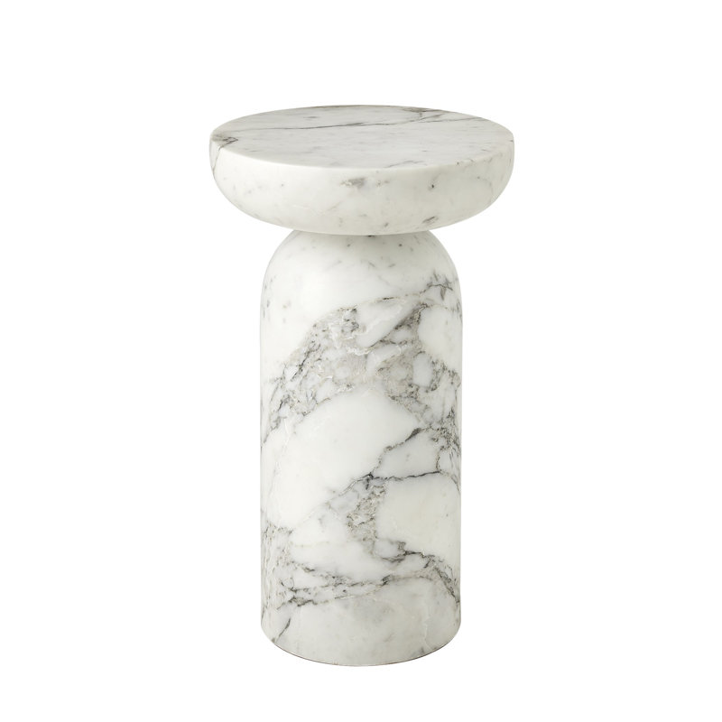 Tumble Marble End Table, White