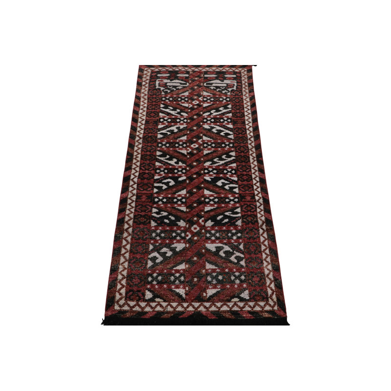 Tribal Runner In Red, Black And White Geometric Pattern By Rug & Kilim, Runner 3' x 12'