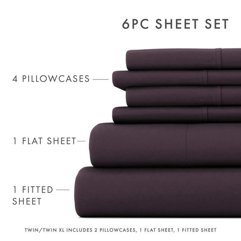 Ensemble de draps ultra-doux double brossé 6 pièces - Pochette profonde, infroissable, literie résistante à la décoloration