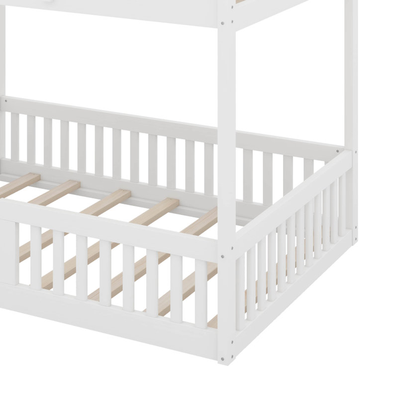 Full Over Full Wood Bunk Bed With Ladder, White