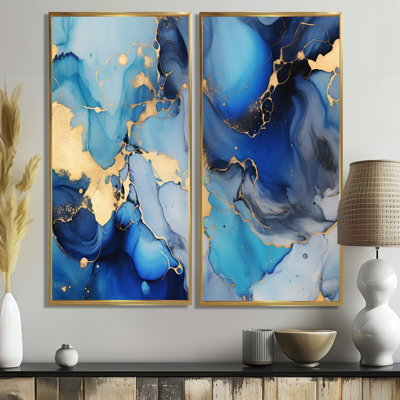 Bleu et or, art abstrait fluide de luxe II - fractales abstraites, reproduction d'art sur toile