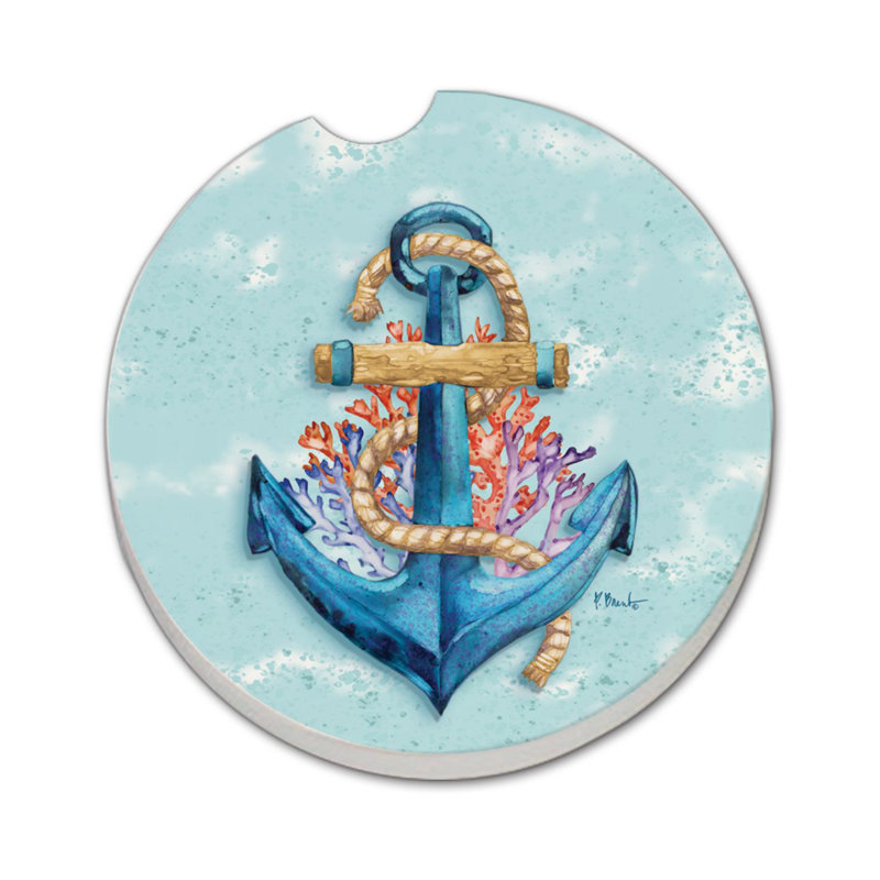 Submerged Anchor Single Round Absorbent Stone Car Coaster
