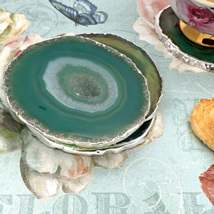 Sous-verres verts en agate naturelle, accessoires de cuisine (Ensemble de 2)
