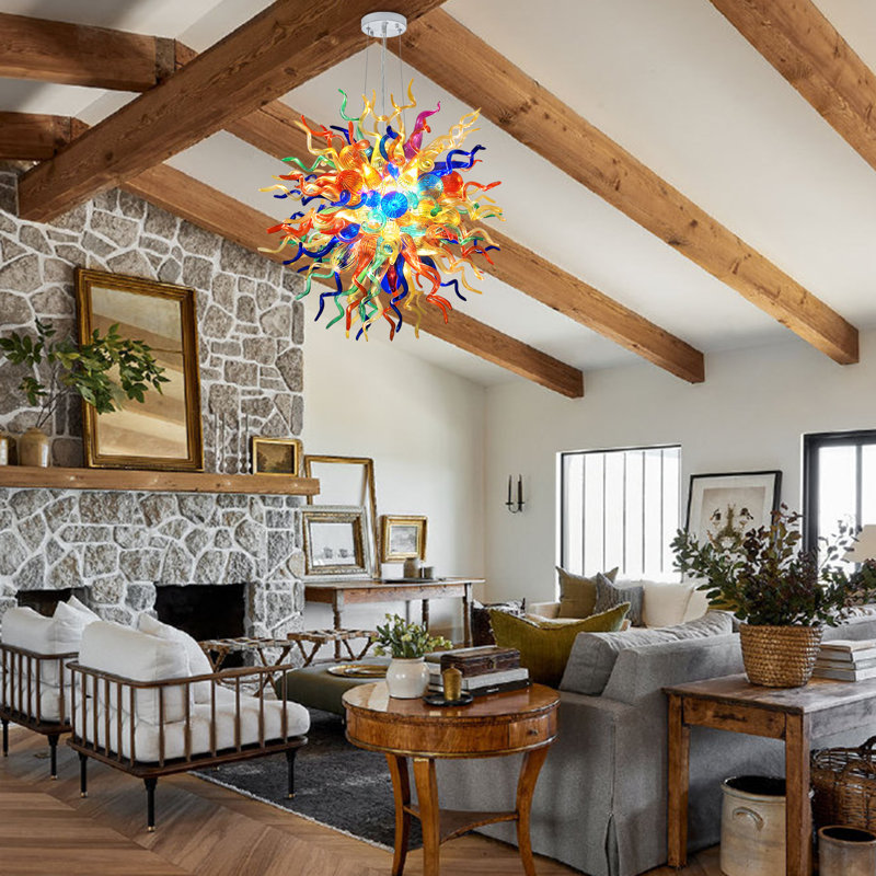 Semi-recessed Ceiling Light Fixture, Hand Blown Coloured Glass Chandeliers With Bulbs