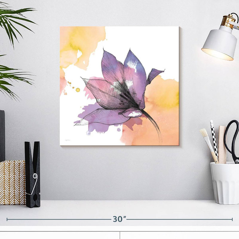 Aquarelle Harnek, fleur graphite, H 16 po x l 16 po