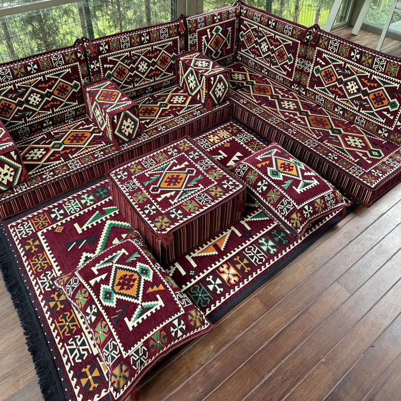 Repose-pieds modulaire d'inspiration rétro Kilim, Mauve