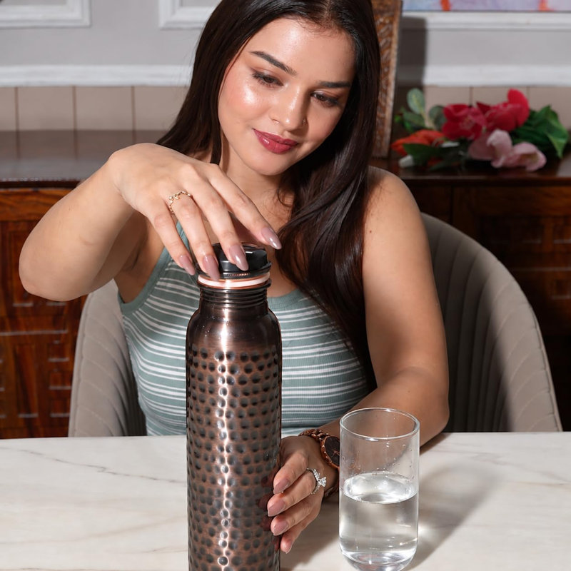 Bouteille d'eau en cuivre pur, 950 ml (32 oz), martelée, ayurvédique, Copper