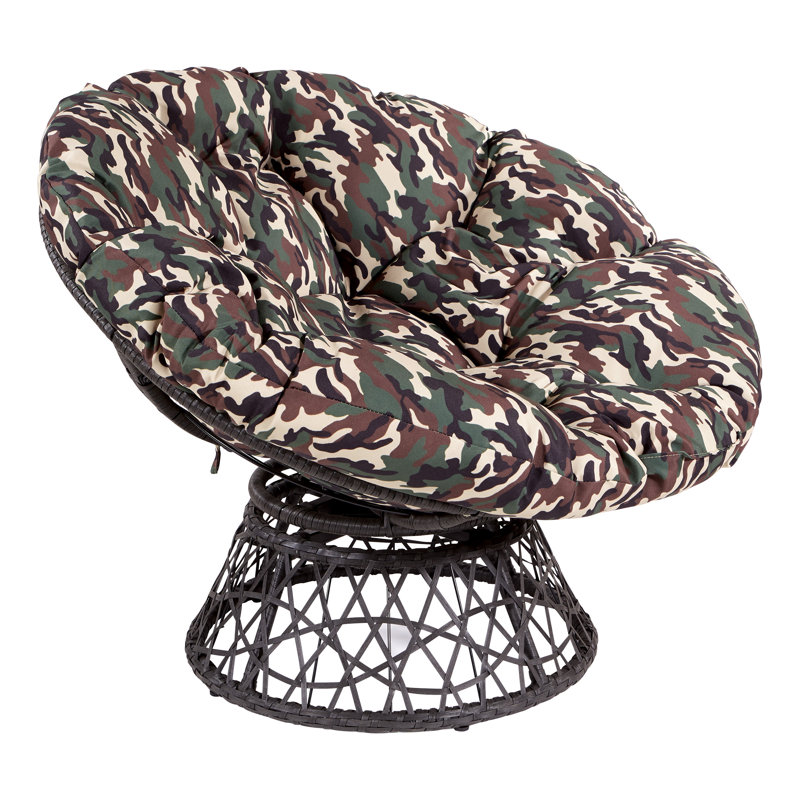 Fauteuil Papasan pivotant de 40 po de largeur en polyester capitonné Leianna, Mélange de polyester de couleur camouflage