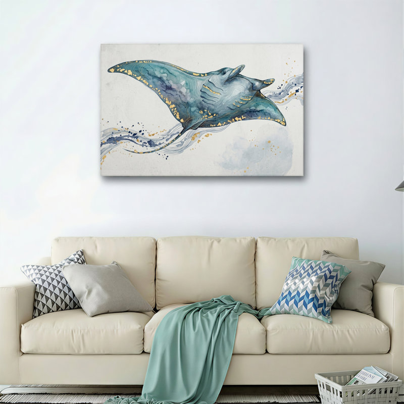 Ensemble de 1 tableau sur toile représentant une raie manta, 28"H x 40"W, Wrapped Canvas