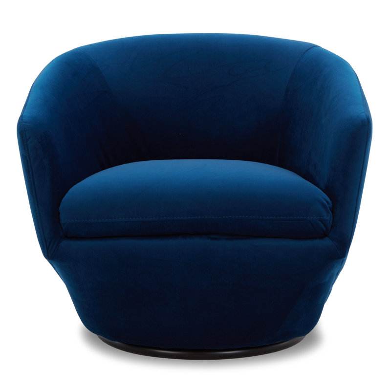 Fauteuil demi-tonneau pivotant en velours Elexi, Velours de polyester bleu
