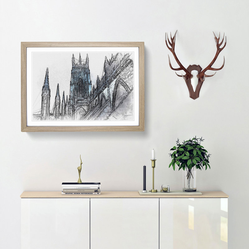 York Minster in Abstract - Picture Frame Graphic Art Print, 60cm H x 91cm W x 2cm D, Oak