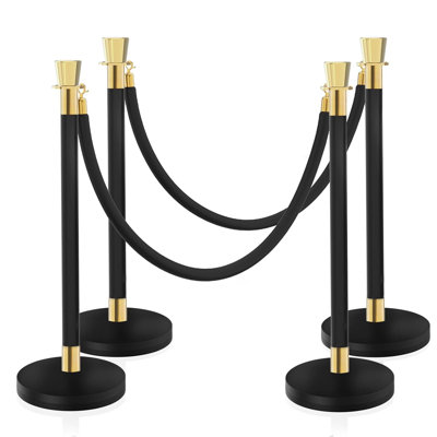 Stanchions en acier inoxydable noir - Barrières de contrôle des foules avec barrière de sécurité pour tapis rouge, cordes et courroies en velours et ceintures rétractables pour les événements de fêtes, les mariages, les Musées - Diviseurs de lig