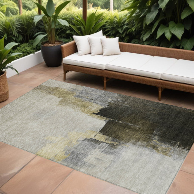 Tapis extérieur lavable abstrait kaki 5 pi x 8 pi