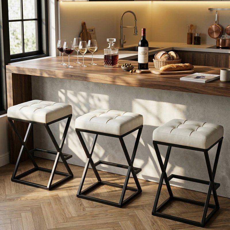 Tabouret de bar Mid-Century 26 po, Blanc, 3