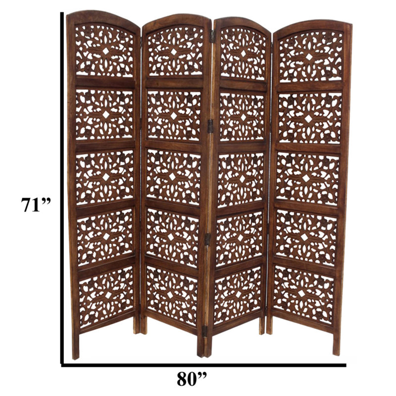 Handmade Dark Brown Mango Wood 4-Panel Room Divider