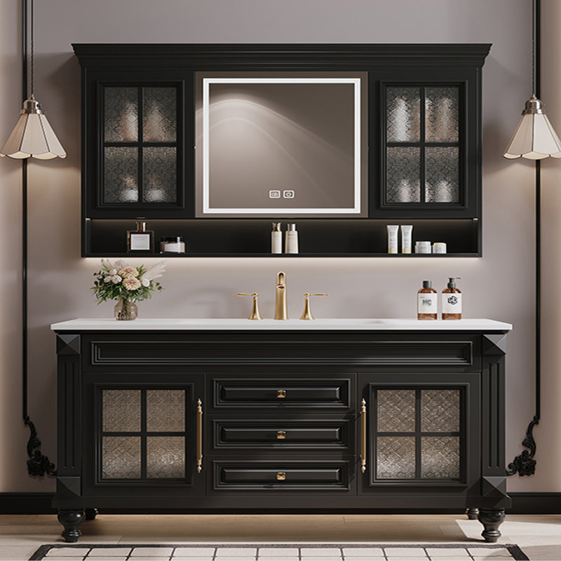 French style exquisite simple bathroom cabinet., 32.28" H x 62.99" W x 21.65" D