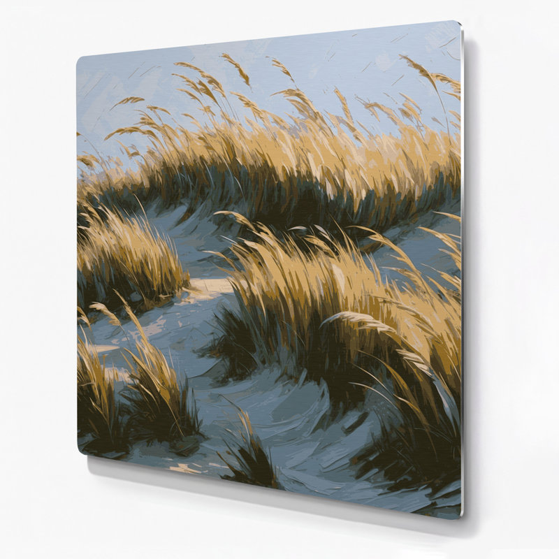 «Coastal Beach Grass Waves», art mural en métal gris, H 12 po x l 12 po