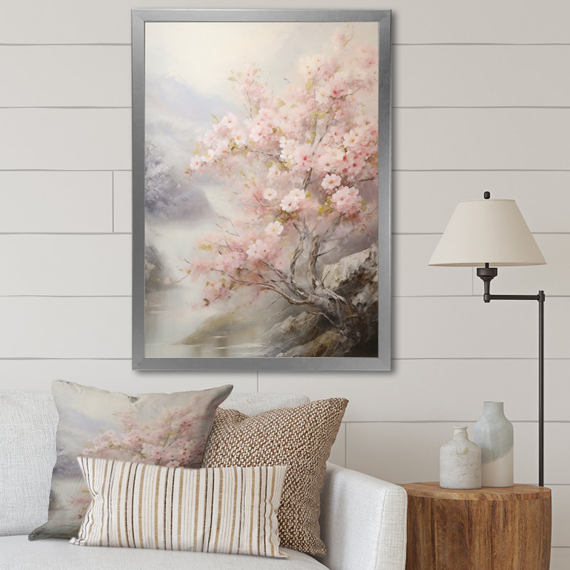 «Kiyami Pink Cherry Blossom», impression romantique sur toile, Cadre photo argenté, H 40 po x l 30 po x P 1,5 po