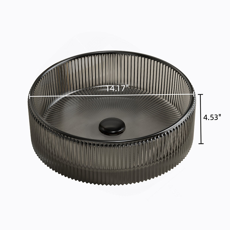 Lavabo de salle de bain rond en cristal 14 po sans robinet, noir transparent, Noir