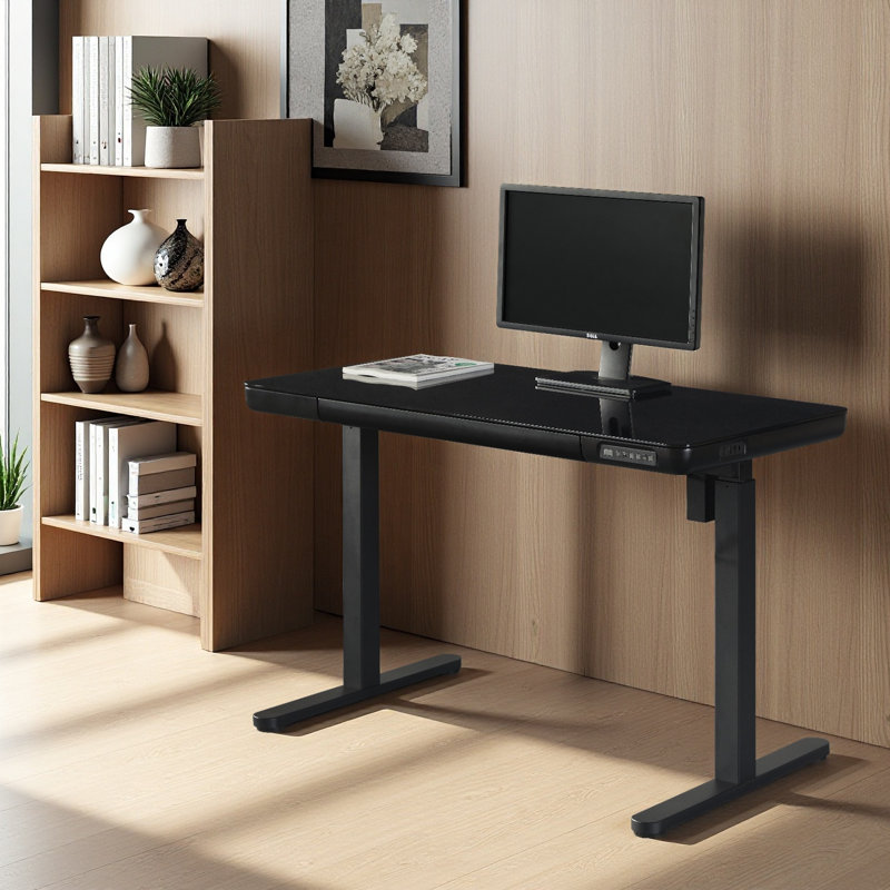 Bureau debout à hauteur ajustable en verre avec tiroir Keb Home Office, Noir
