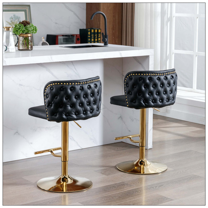 Ensemble de 2 tabourets pivotants avec hauteur de siège réglable, rembourrage en polyuréthane moderne et capitonnage à dossier complet, idéal pour un pub à la maison ou un îlot de cuisine