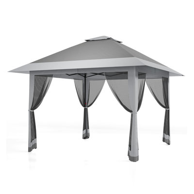 13 x 13 pi avec moustiquaire. Auvent à installation instantanée One Push. Abri extérieur imperméable à hauteur réglable résistant aux rayons UV avec sacs de sable pour le jardin. Barbecue. Camping