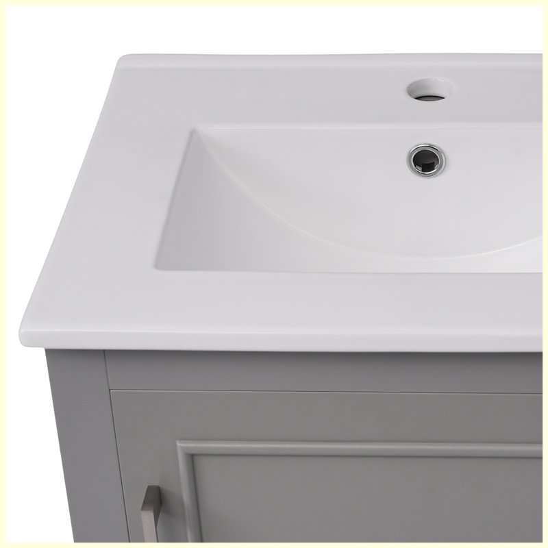 Petit meuble-lavabo moderne avec lavabo en céramique, Gris