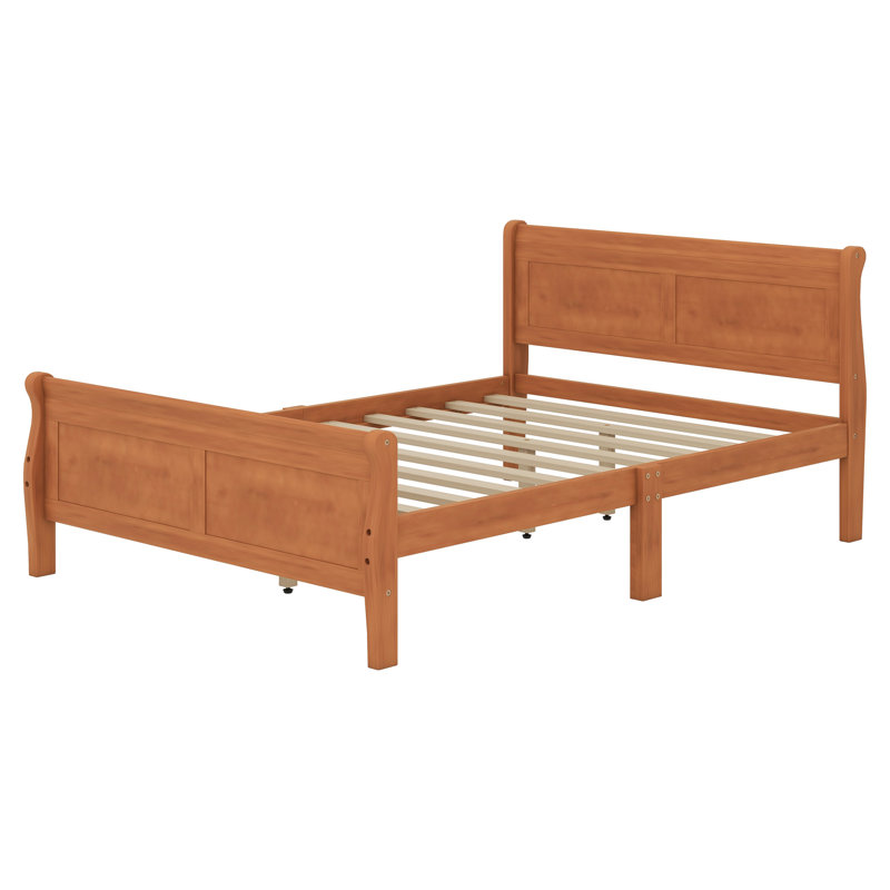 Wooden Platform Bed with Headboard and Footboard, Oak, Queen