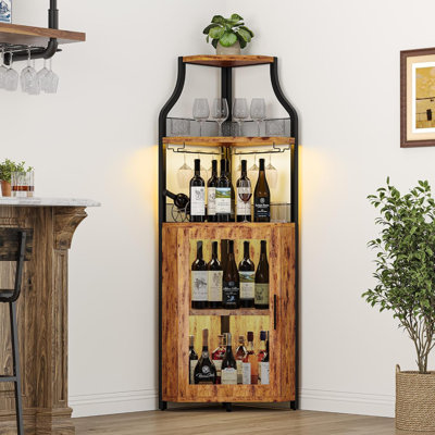 Armoire à vin de coin avec support à vin et porte-verres, armoire à vin à 5 niveaux