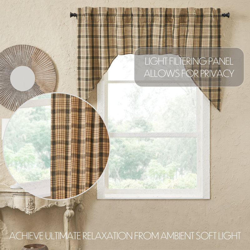 Classic Khaki Tan and Forest Green Cotton Plaid Window Valance