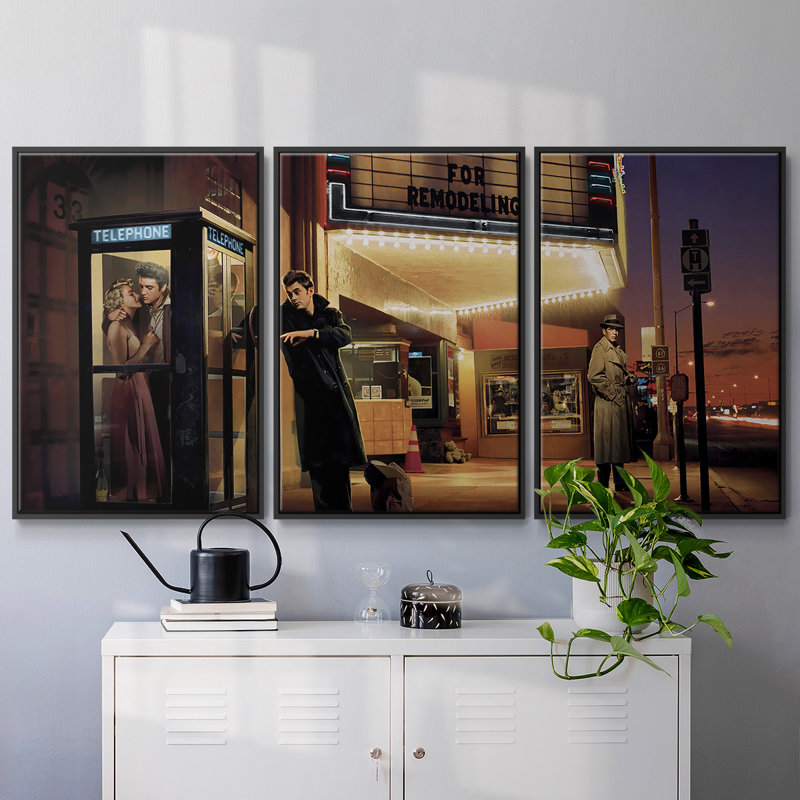Midnight Matinee - 3 pièces, reproduction encadrée sur toile, H 24 po x l 48 po x P 2 po, Cadre noir