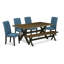 L'ensemble de salle à manger 6 pièces contient une table de salle à manger rectangulaire avec des pieds en X et 4 chaises Parson en tissu bleu avec un banc, finition noire brossée-733660920-763116596-733660921