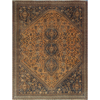 Tapis en laine orange/bleu marine 7 pi 2 po x 9 pi à main one-of-kind-noué la Sébastien