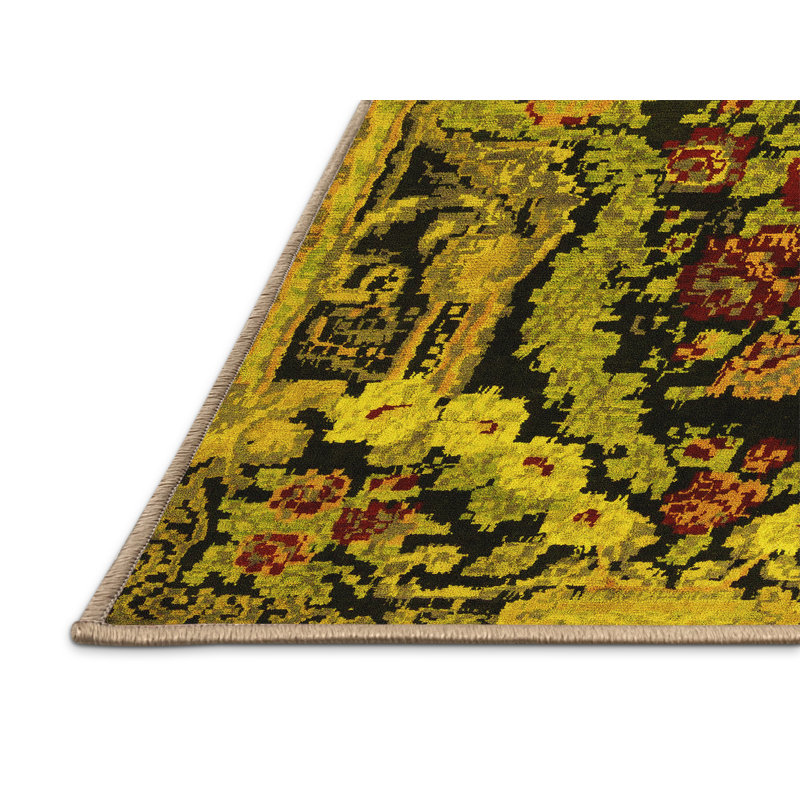 Tapis lavables à la machine Abstract 5375 - jaune, Rectangle 7 pi x 9 pi