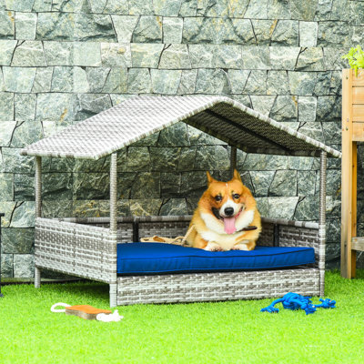 Dark Blue Dog House With Canopy - Water- Cushion For Small To Medium Pets Bed, Water- For & Dogs