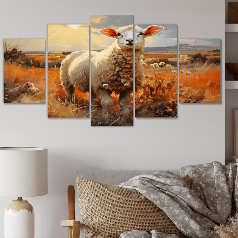  «Sheep In Sunlight I - Décoration murale animaux - 5 panneaux